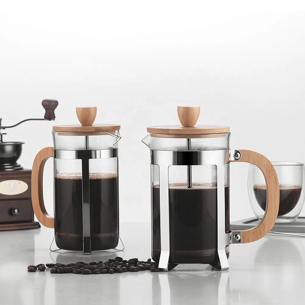 Coffee Equipment For Camping - 350/600mlステンレス製プレス式ポット 食品グレード プレス式木製ハンドルメーカー フランス製透明プレス コーヒー・紅茶用